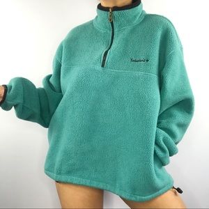 Vintage Timberland Fleece Half Zip. Teal Blue